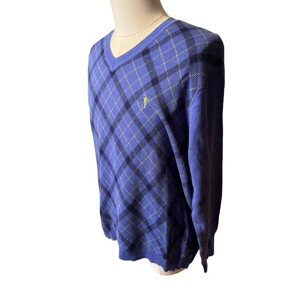 Payne Stewart Golf Sweater Purple Black Argyle Long Sleeve V-Neck Cotton Large - Picture 2 of 6